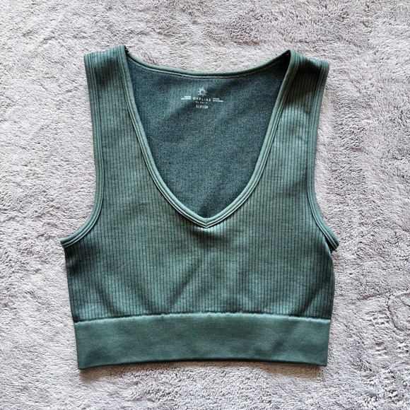 aerie Other - Aerie Offline Ribbed V Neck Sports Bra Tank Top Green Size Small